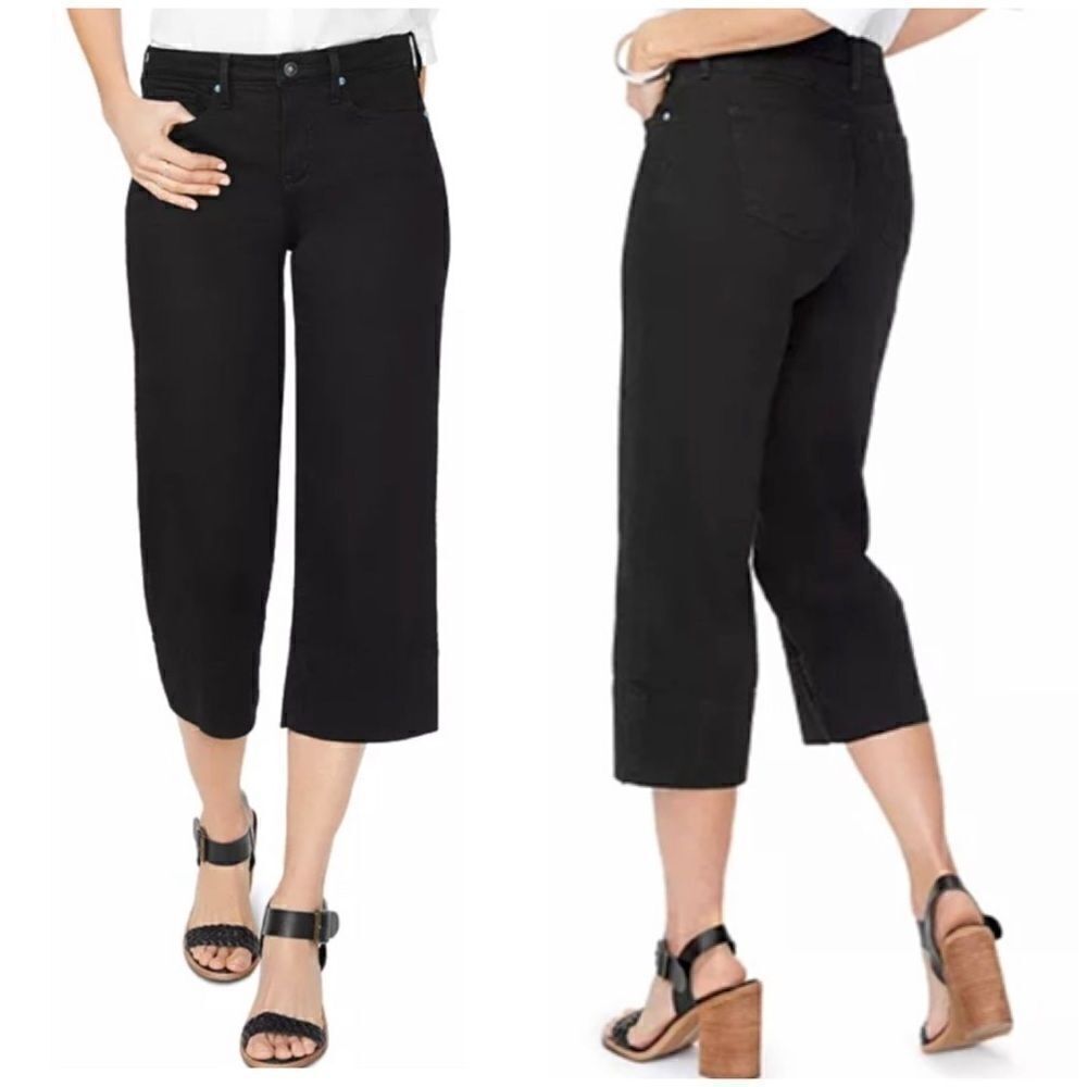 NYDJ Black Wash Wide Leg Cropped Capri Jeans